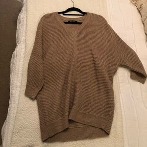 Long v neck tan sweater